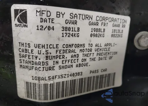 2005 Saturn Ion Level 3 из США, поврежденный, VIN 1G8AL54FX5Z140383